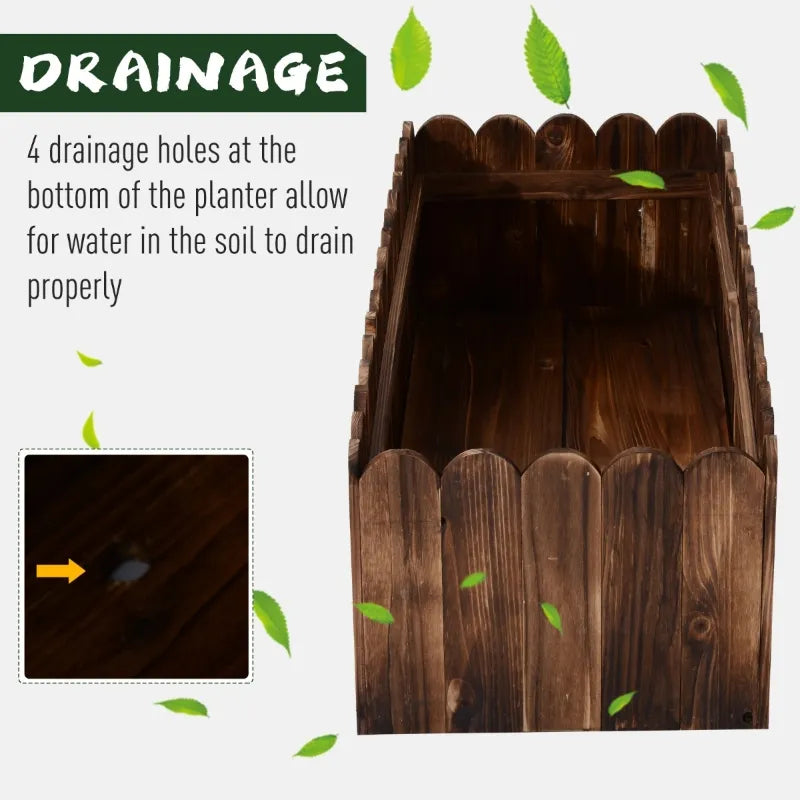 Raised Wooden Planter Box Garden with Scalloped Edges - Natural Finish