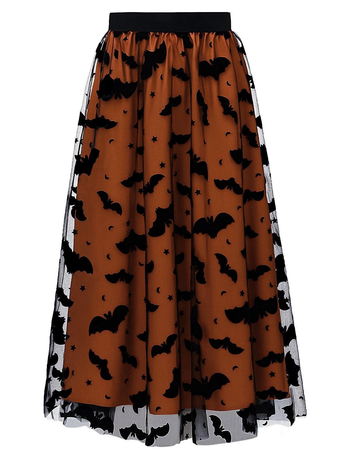 Women's Halloween Tulle Tutu Skirt - Pumpkin & Bat Design, Size L