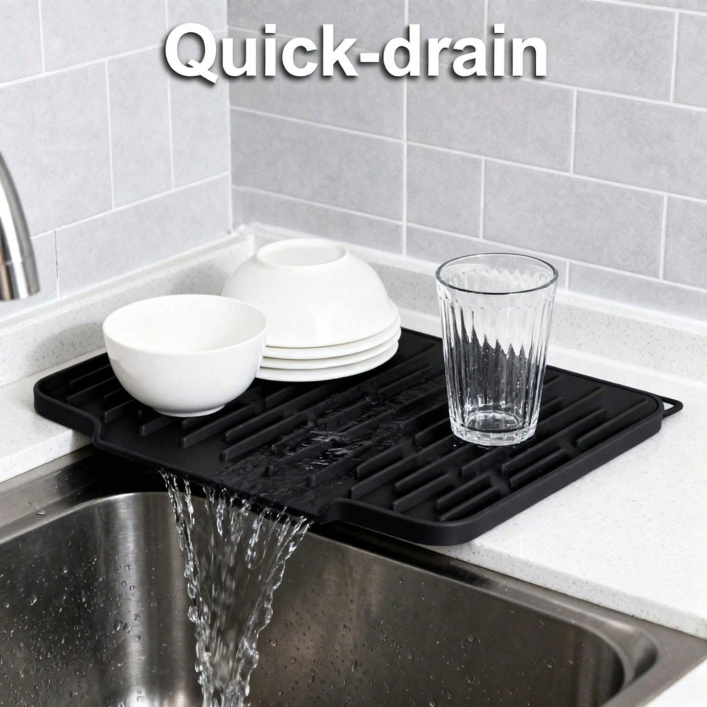 Non Slip Large Silicone Dish Draining Mat, Heat Resistant Sink Liner