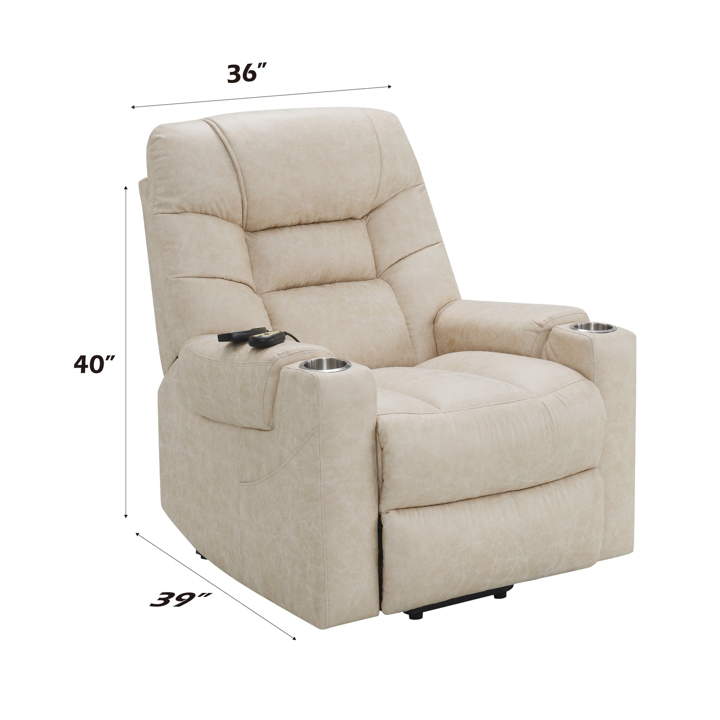 Ivory Leather Power Motion Recliner with Lift, Heating & Massage