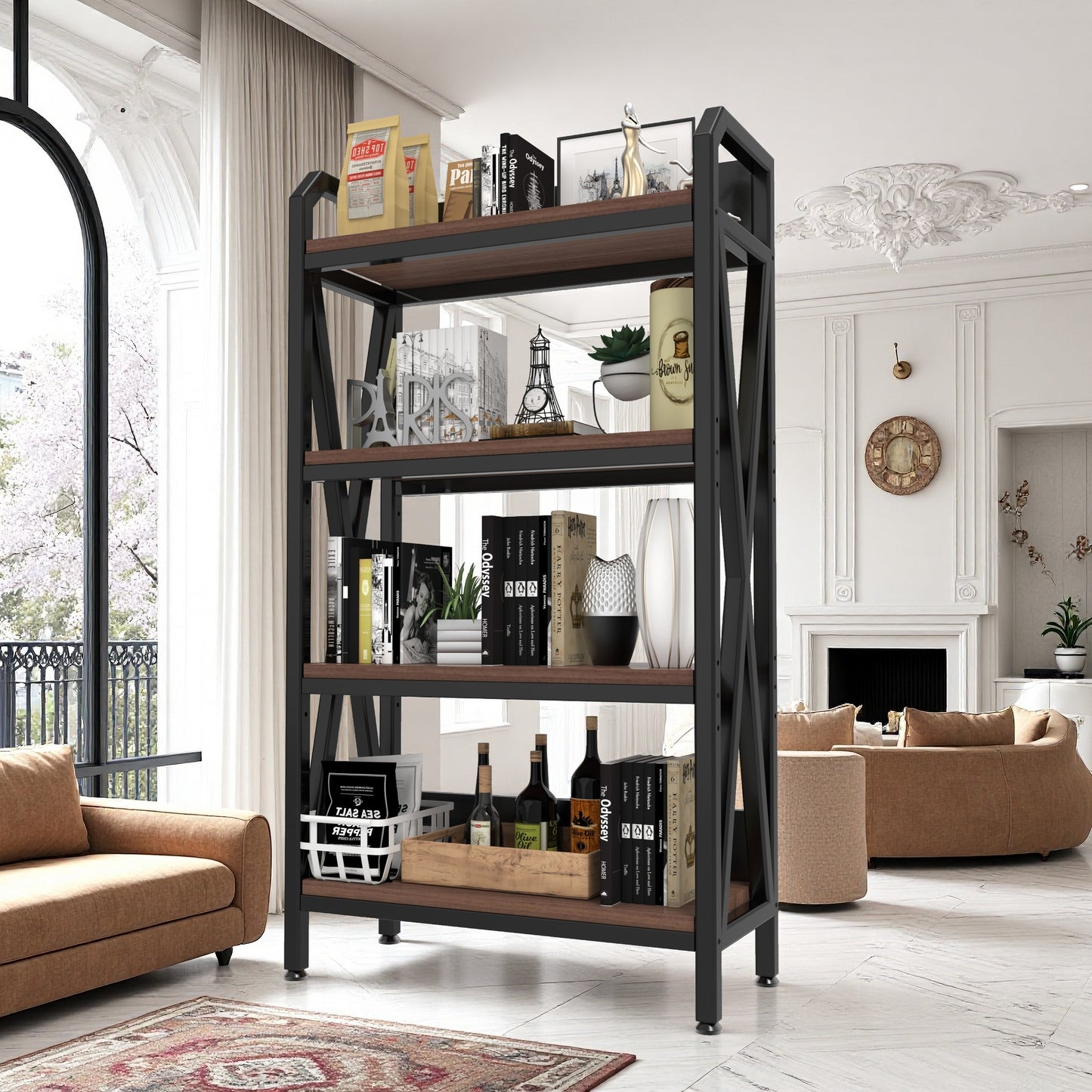4-Level Bakers Rack - Metal & Wooden Kitchen Shelves, 56.3"