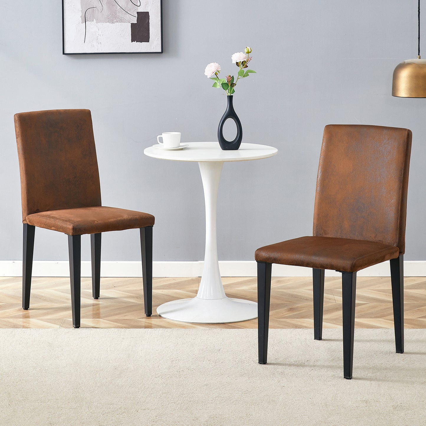 Two Brown Technology Fabric Dining Chairs, Simple And Versatile,