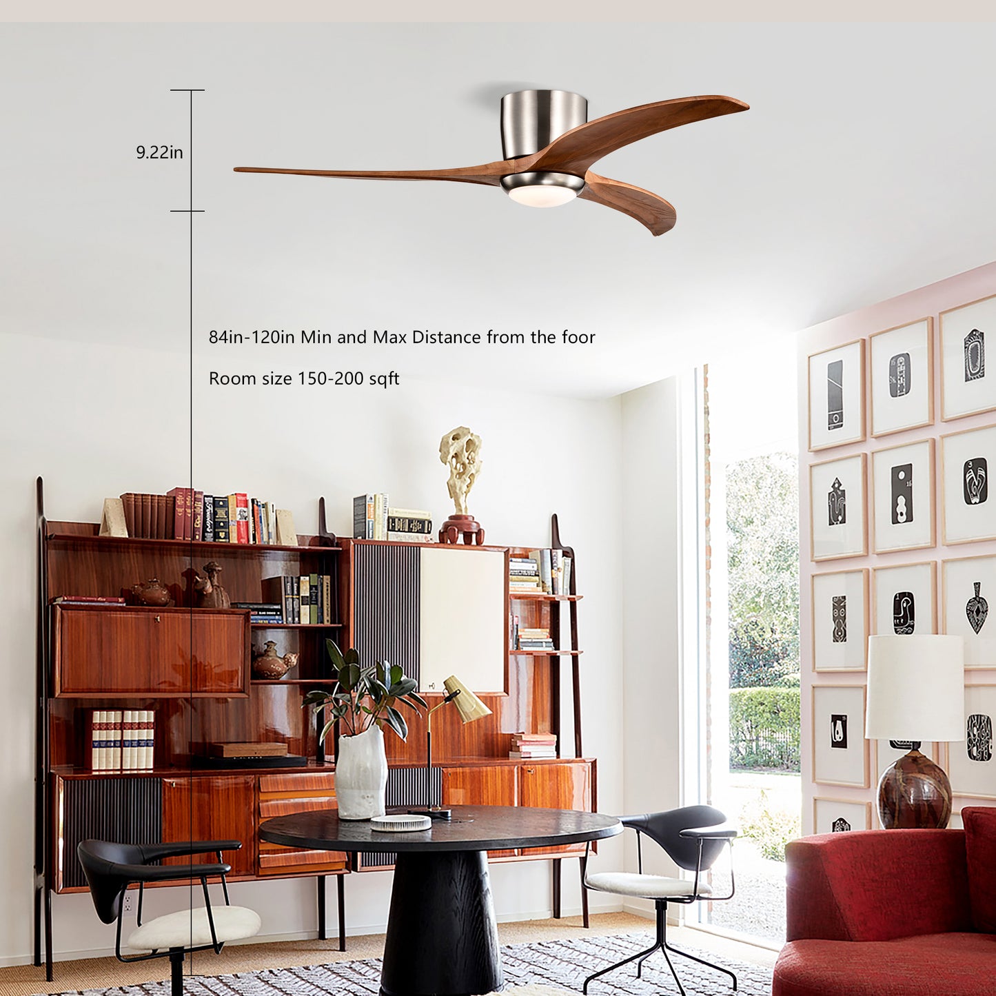 52-Inch Recessed Ceiling Fan with Light Strip, Solid Wood Blades, Remote Control, Noiseless Reversible Motor, Nickel Finish