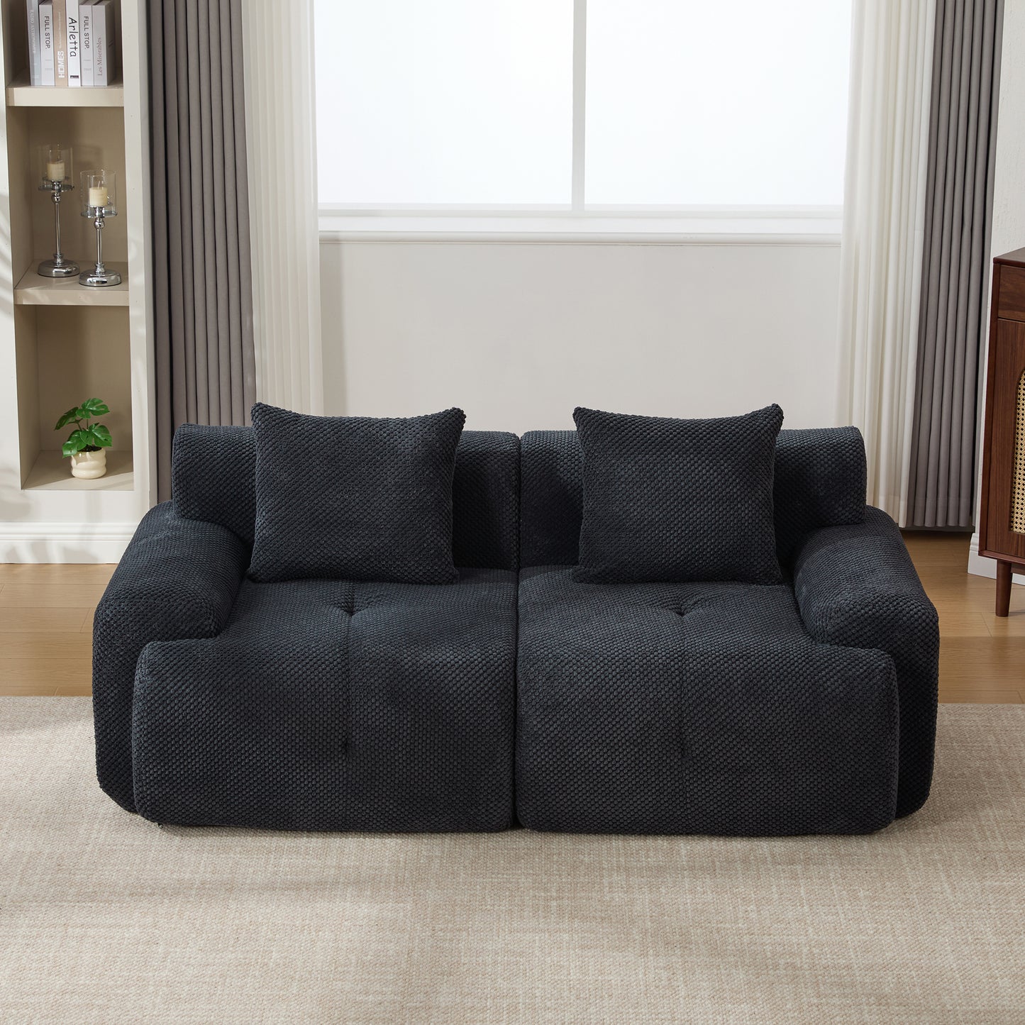 73" Modern Modular Loveseat Sofa - Tufted Convertible Couch, Charcoal