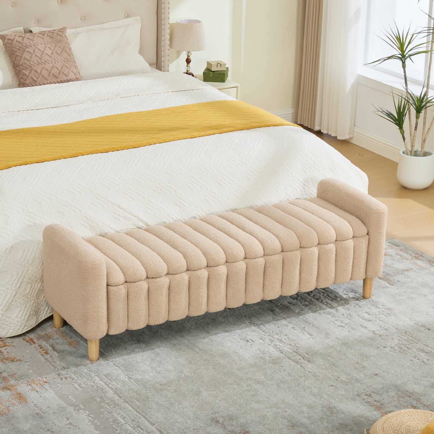 63.4" Modern Upholstered End of Bed Bench - Wheat Storage Seat