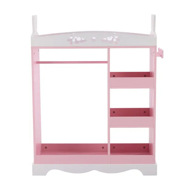 Pink MDF + Particleboard Children's Wardrobe With 1 Mirror, 3