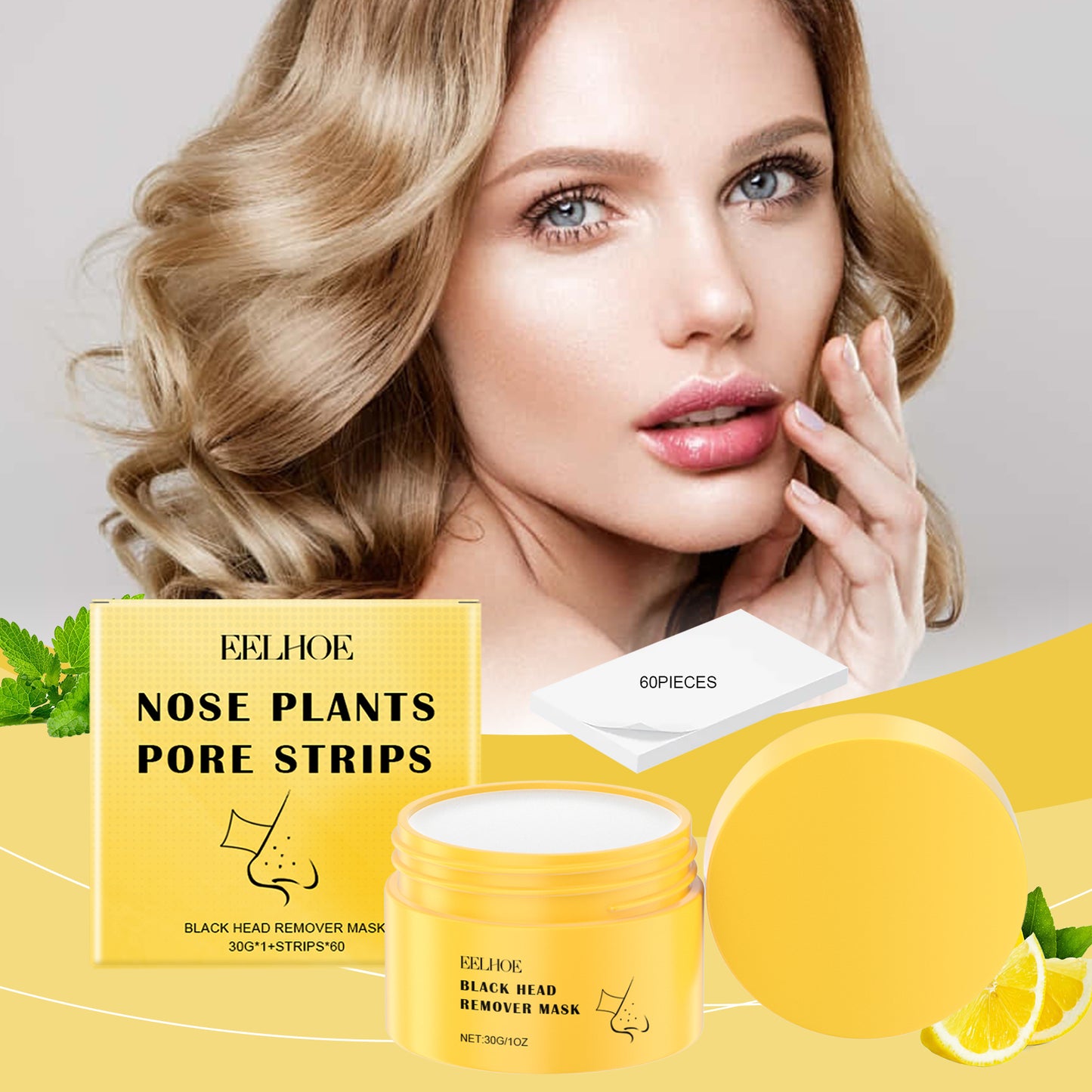 Blackhead Cleansing Nose Strips with Aloe & Lemon Extract - Pore Refining