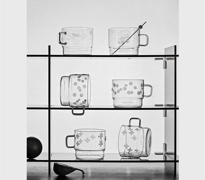 High Temperature Resistant Glass Cup - Clear Drinkware with Dot & Cross Patterns