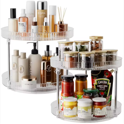 Pack Of 2 Double-layer Turntable Rotating Spice Rack Organization