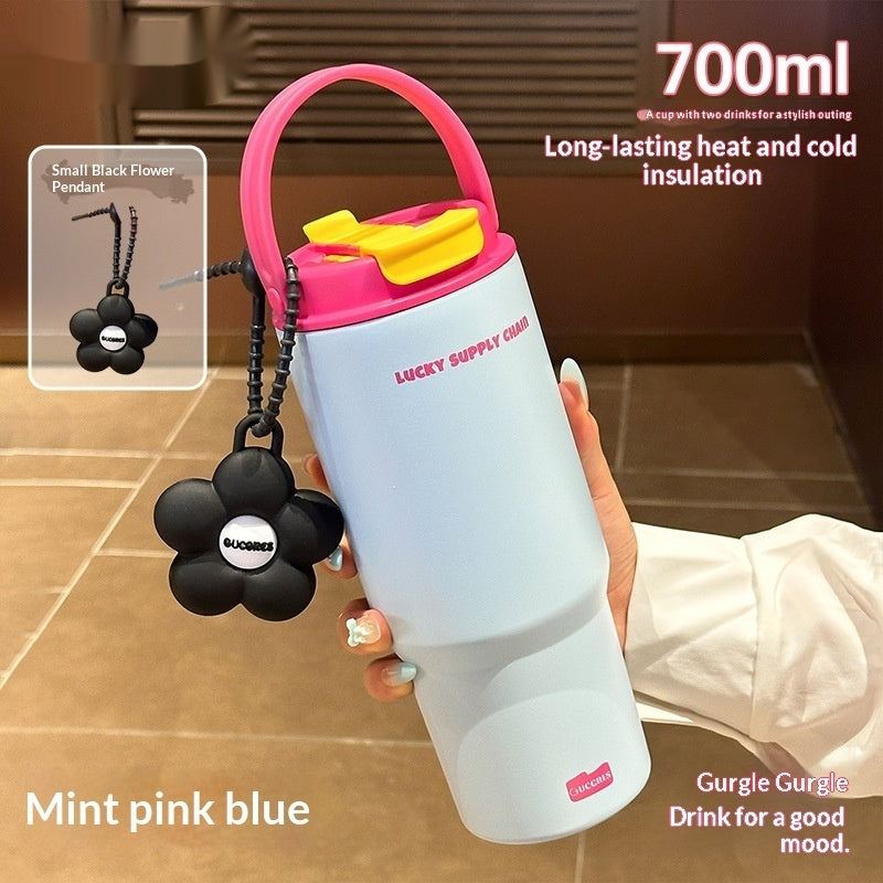 Large Capacity Stainless Steel Water Bottle with Straw - 700ml, Insulated, Durable
