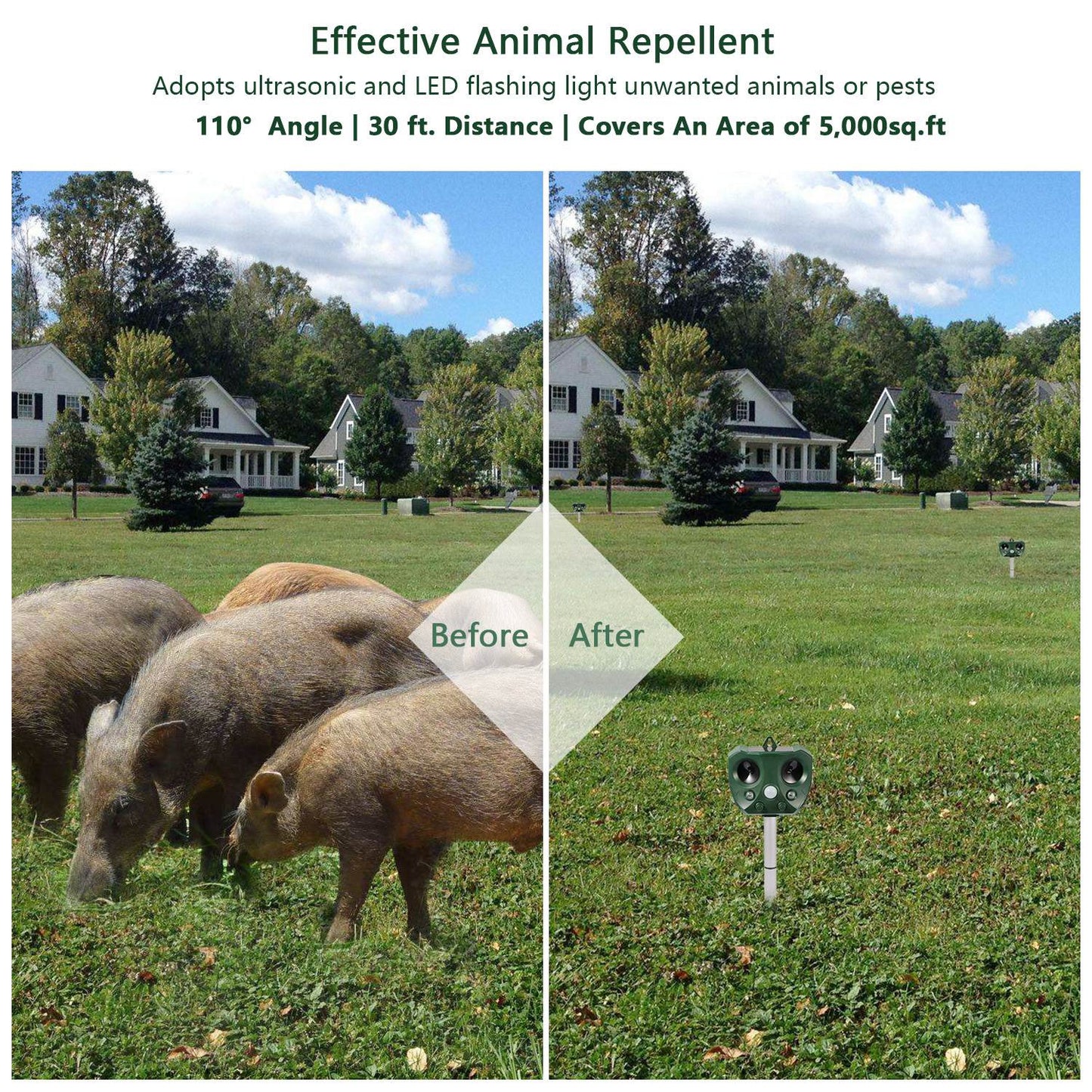 Solar Ultrasonic Animal Repeller with Motion Sensor & LED Lights for Garden Yard