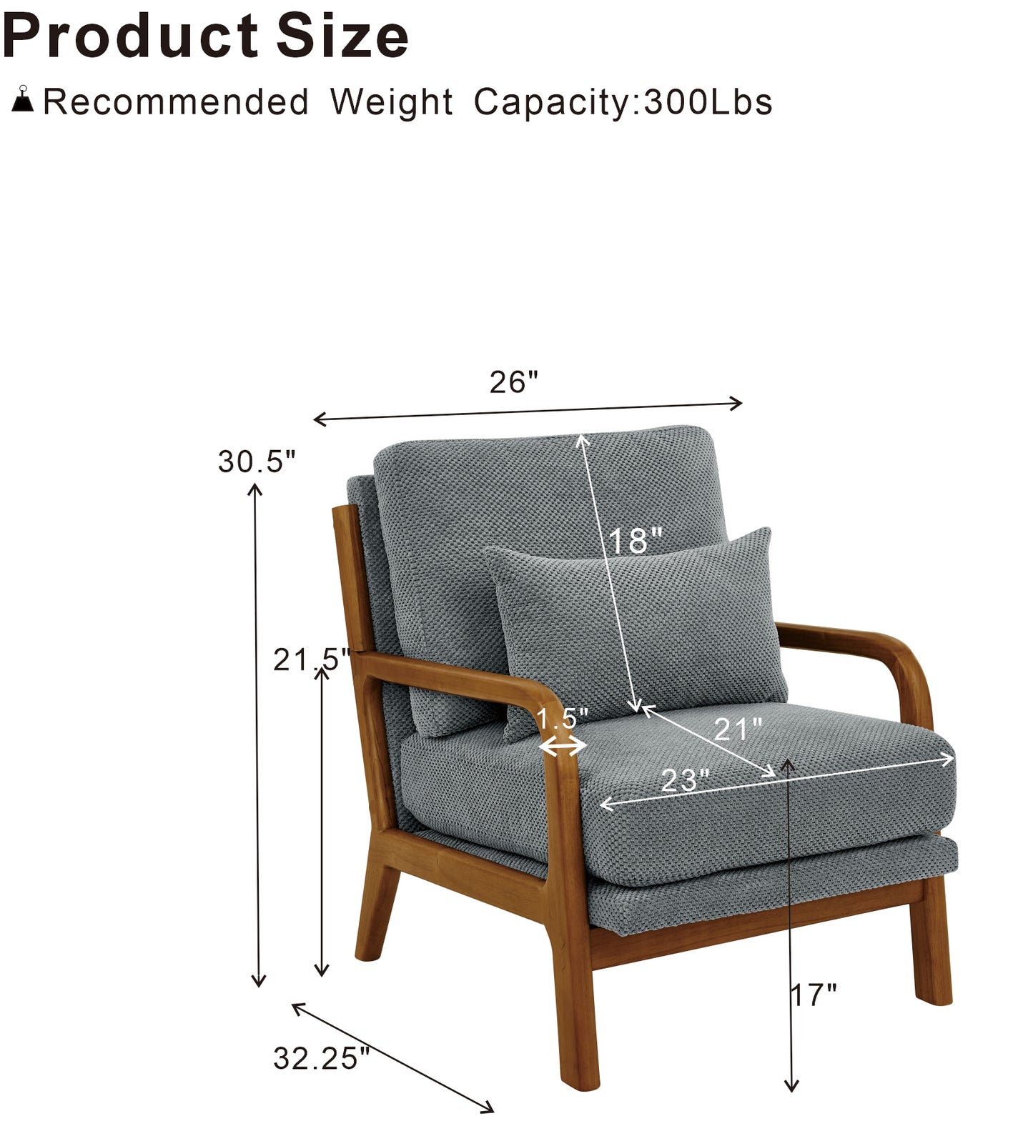 Mid-Century Modern Wooden Lounge Chair - Light Gray Upholstery