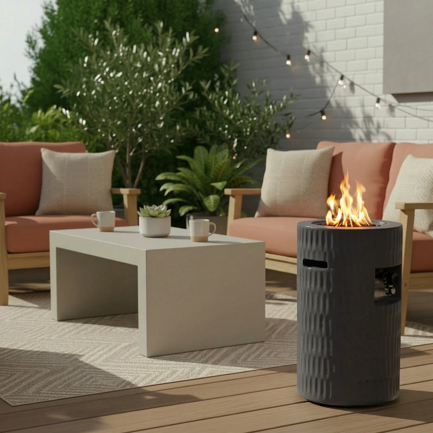 26" Propane Fire Pit - Outdoor Gas Patio Fire Column with Hidden Tank, Dark Grey