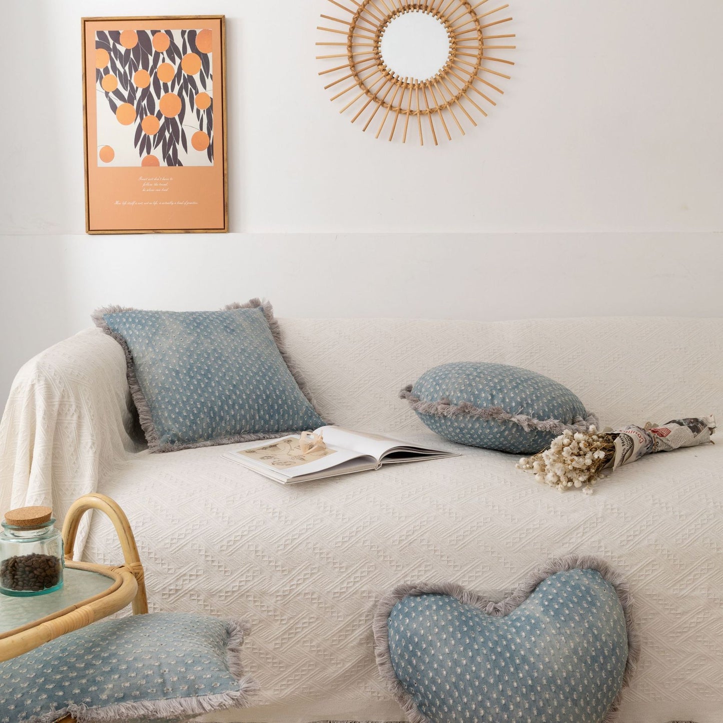 Denim Tassel Pillow Cover - Solid Color Home Decor Throw Pillow