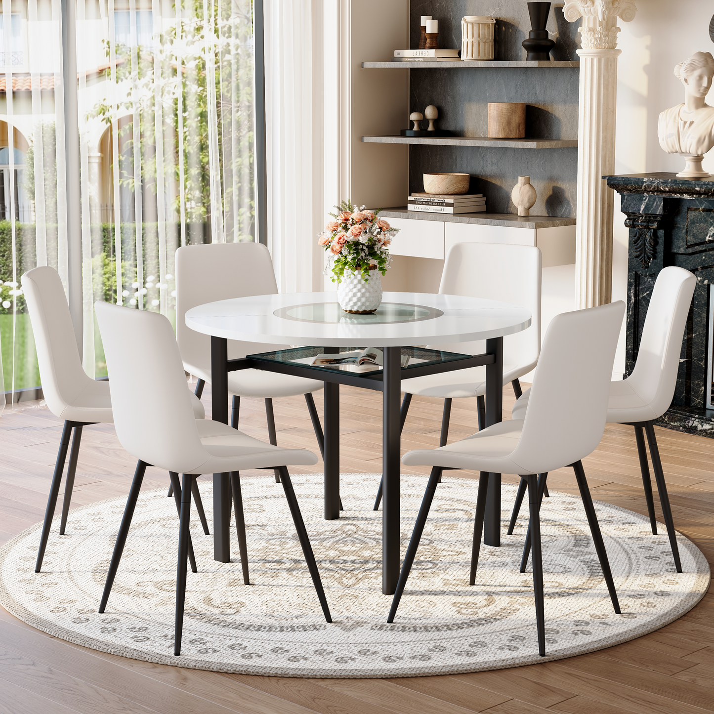 Table And Chair Set.42 Inch Modern Minimalist White Desktop Round