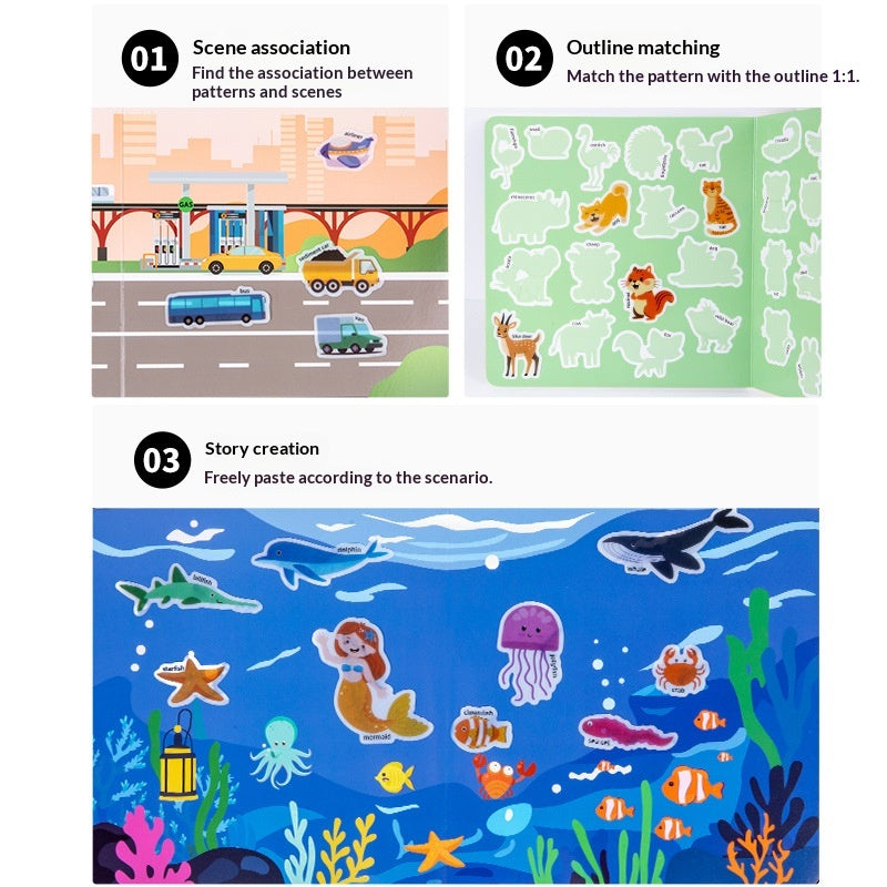 Educational Jelly Book Toys with Repeated Sticky Paper - Dinosaur, Animal, Ocean & Transport Styles