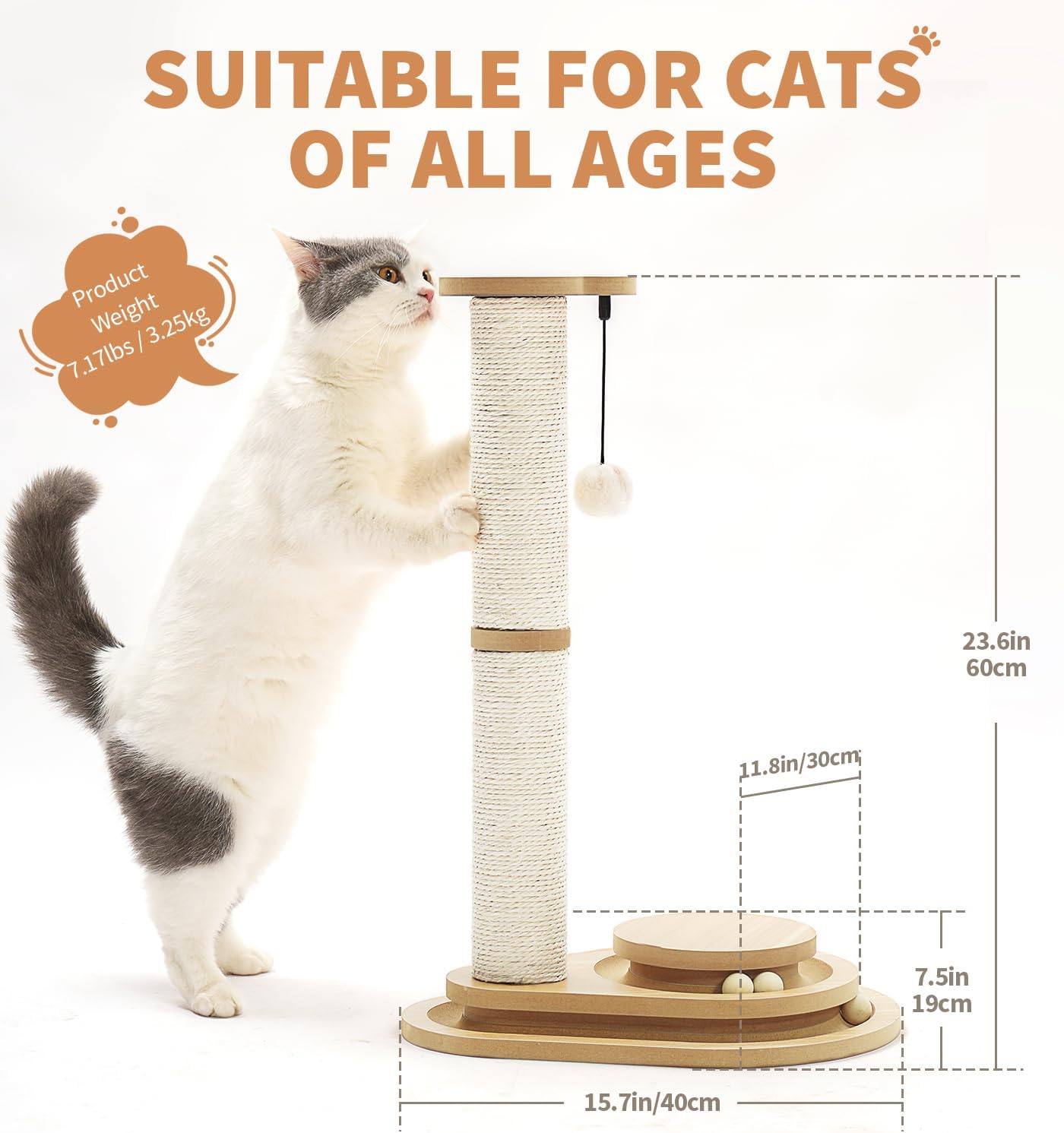 Medium Cat Scratching Post with Interactive Toys and Wooden Ball Lane - Indoor Pet Toy