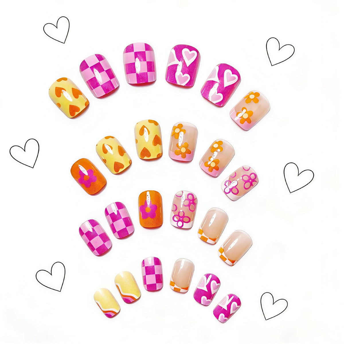 Colorful Summer Flower Press-On Nails - Cute Nail Art Set