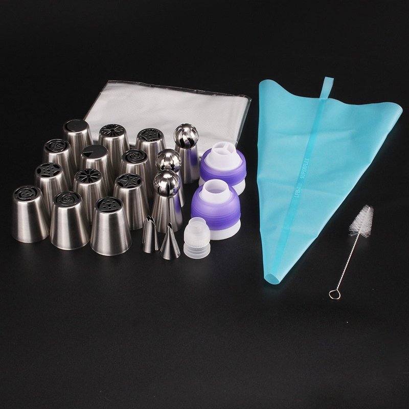 Seamless Cake Decorating Nozzle Set - Stainless Steel Piping Tips 27 Pieces