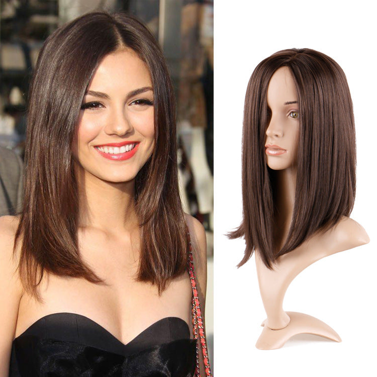 Brown Straight Clavicle Synthetic Wig