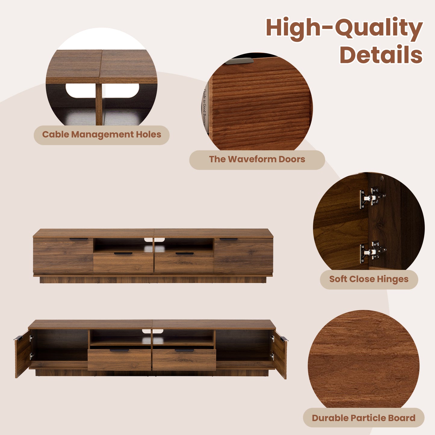 78 Inch Modern TV Stand for 85 Inch TVs - Walnut Finish