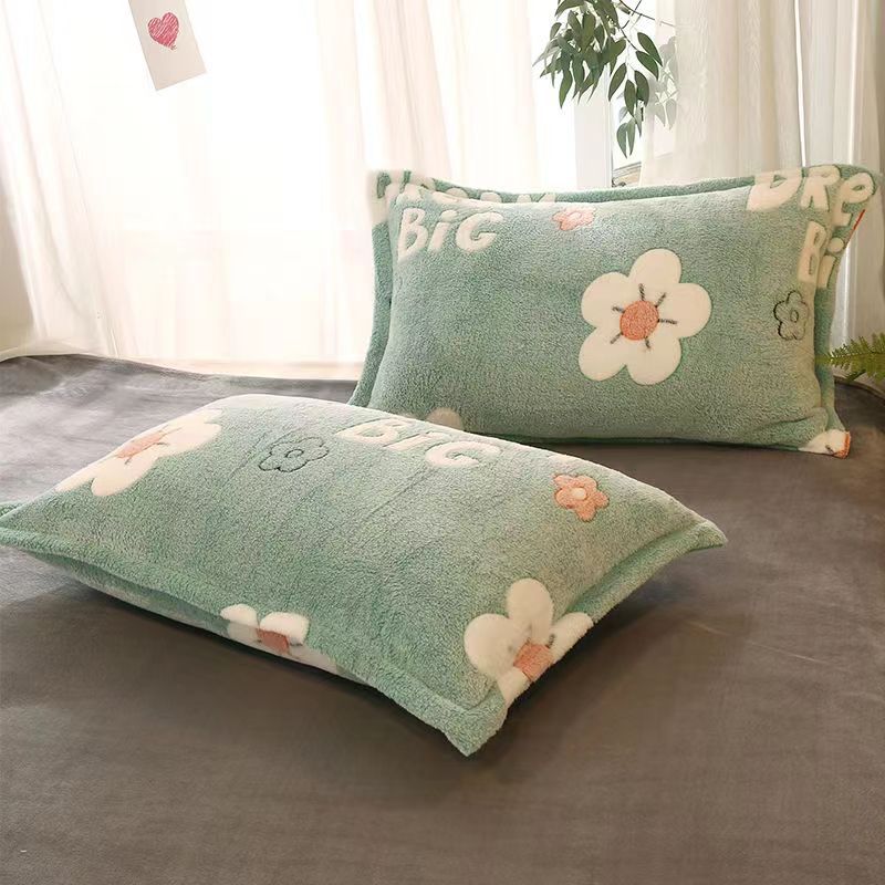 Fleece-Lined Double-Sided Winter Pillowcase - Coral Fleece, 48x74cm, Multiple Styles