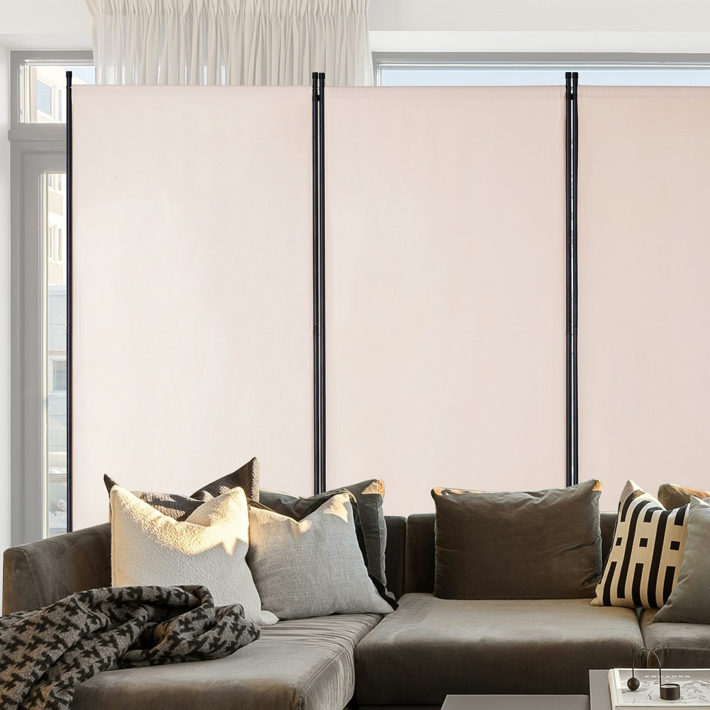 3 Panel Folding Room Divider - Portable Privacy Screen in Beige