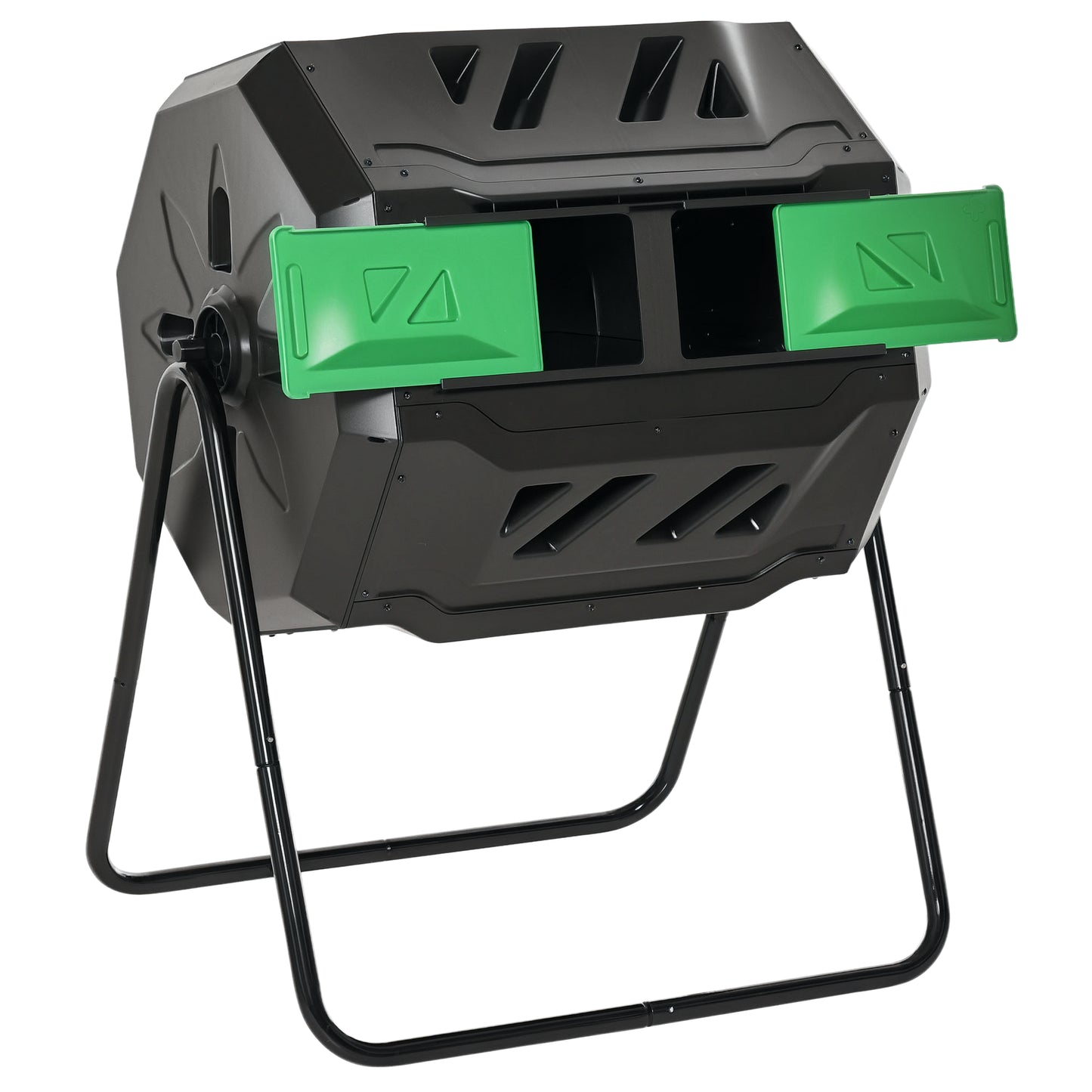 Outdoor Compost Bin 43 Gallon Dual Chamber Rotating Garden Tumbler - Green