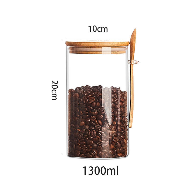 Wooden & Glass Food Storage Tank Set with Spoon - Multiple Sizes