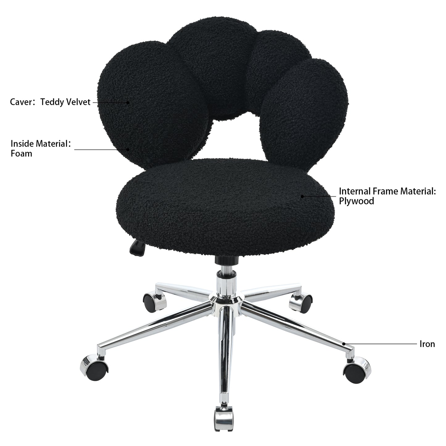 Adjustable Black Chair with 360-Degree Rotation & Foam Cushion
