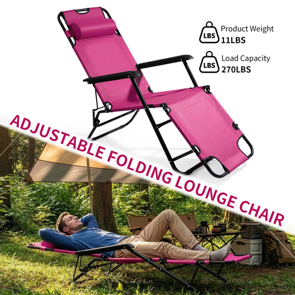 Portable Folding Reclining Chair - Pink
