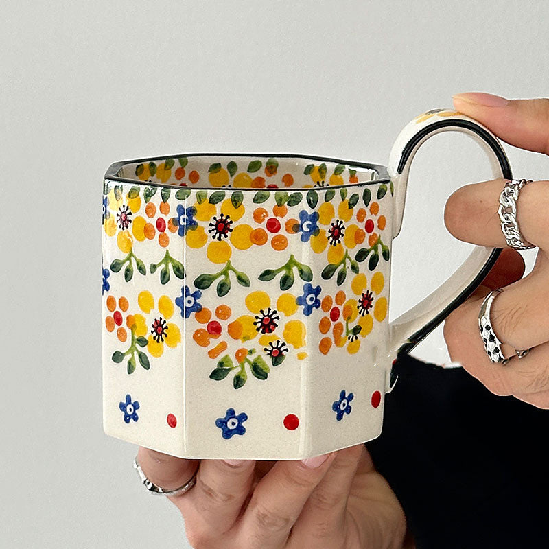 Hand-painted Summer Yellow Flower Ceramic Mug 400ml for Home & Kitchen