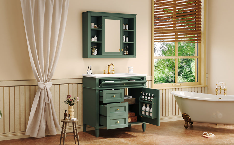 36'' Green Bathroom Vanity with Medicine Cabinet & Sink