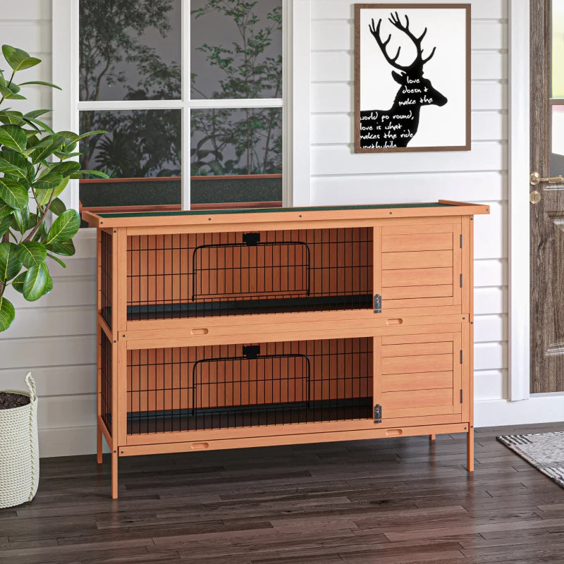 Large 2-Story Wooden Rabbit Hutch with Lockable Doors Waterproof Roof