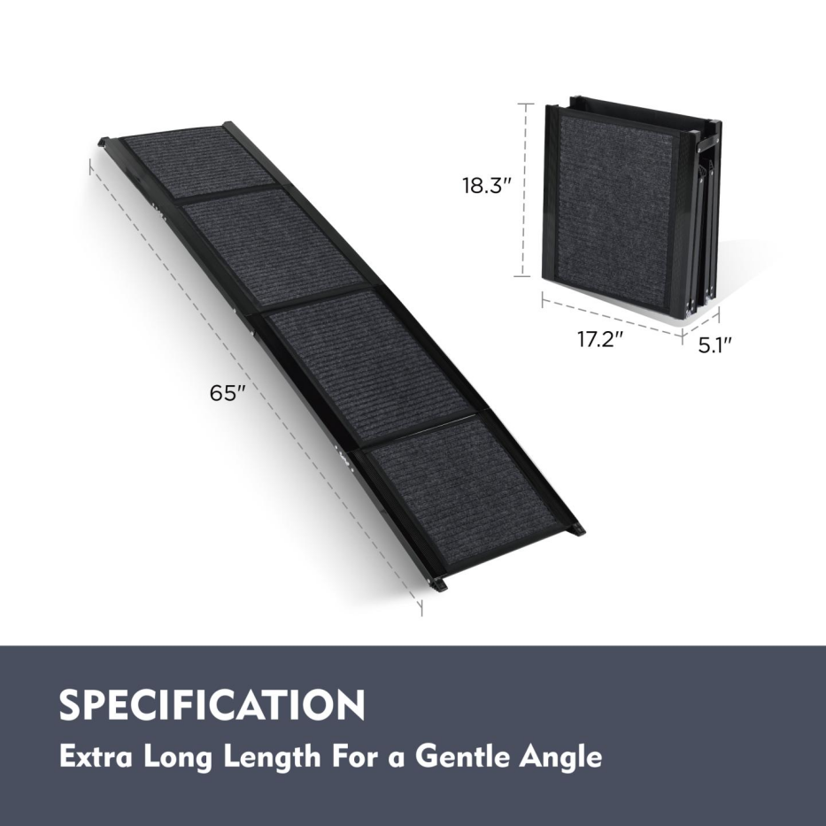 Large Folding Dog Ramp for Car SUV Truck - Non-Slip Aluminum Pet Steps 65in
