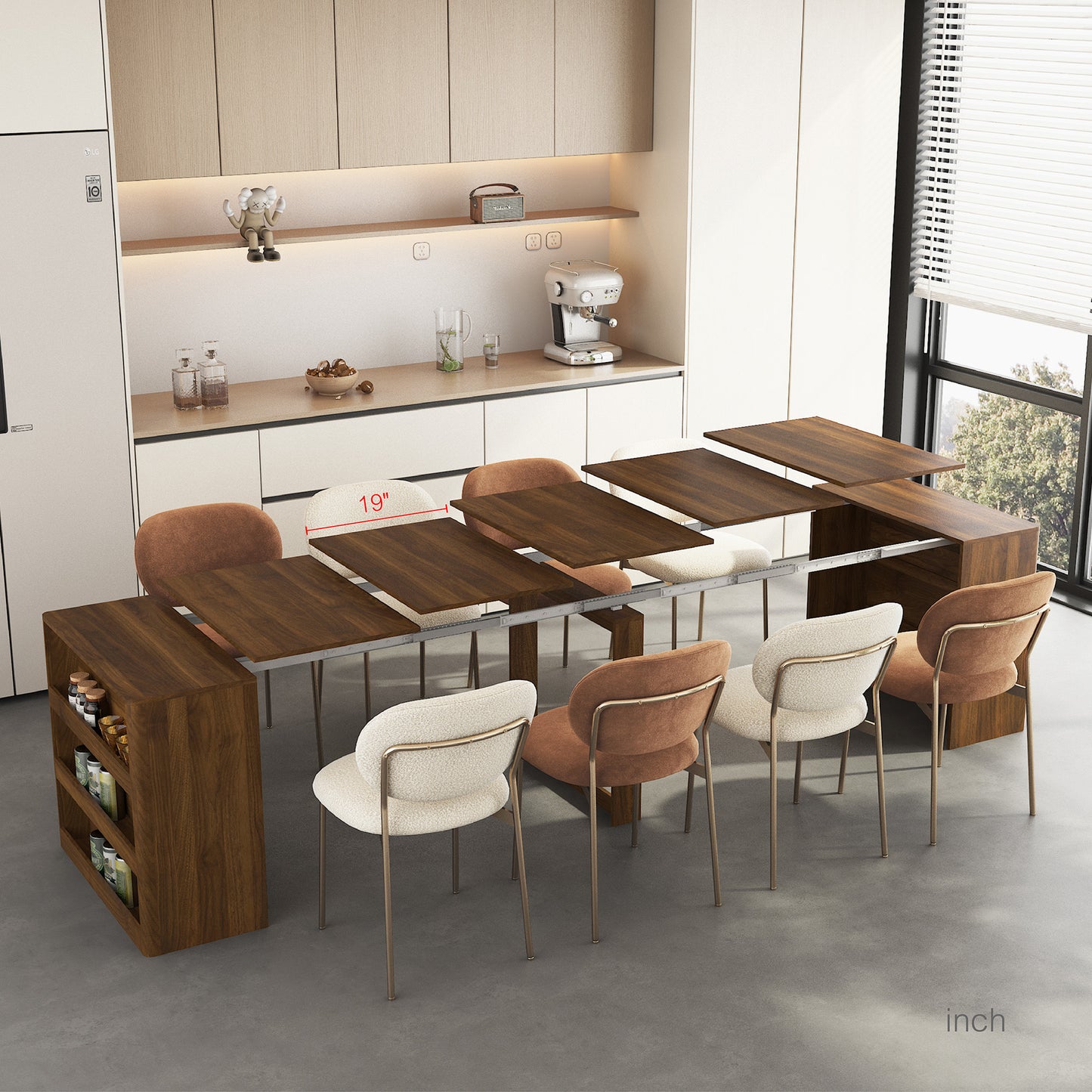 Extendable Foldable Dining Room Table For 1-10 People, Wood
