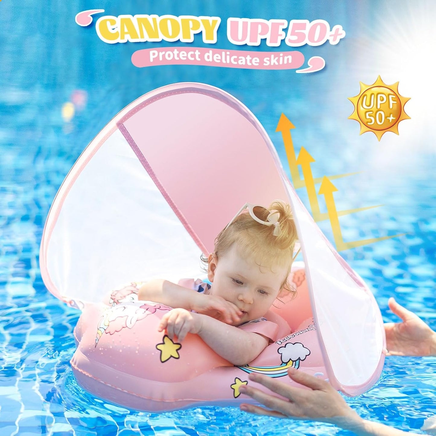 Baby Swimming Ring with Adjustable Seat & Sunshade - Pink