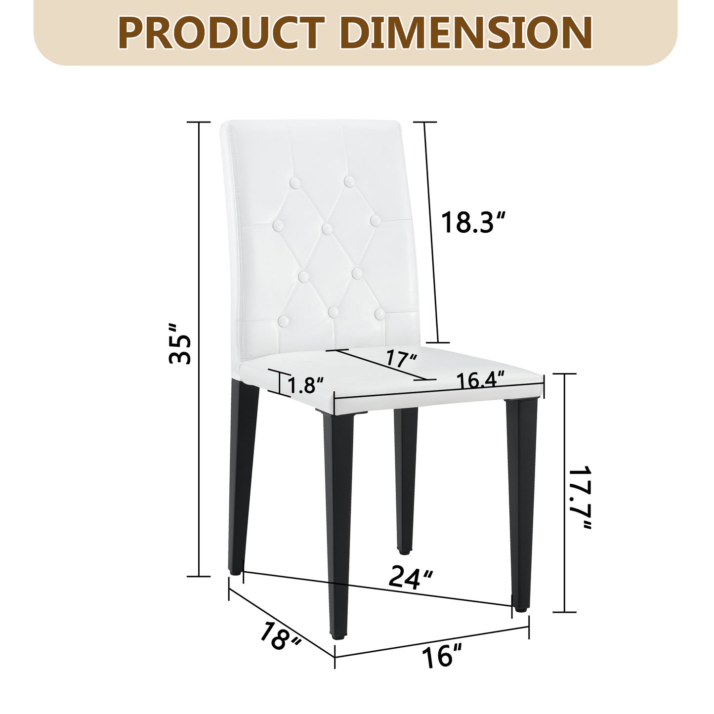 4-pack White PU Dining Chairs Ergonomic Buckle Backrest, 35 Inches