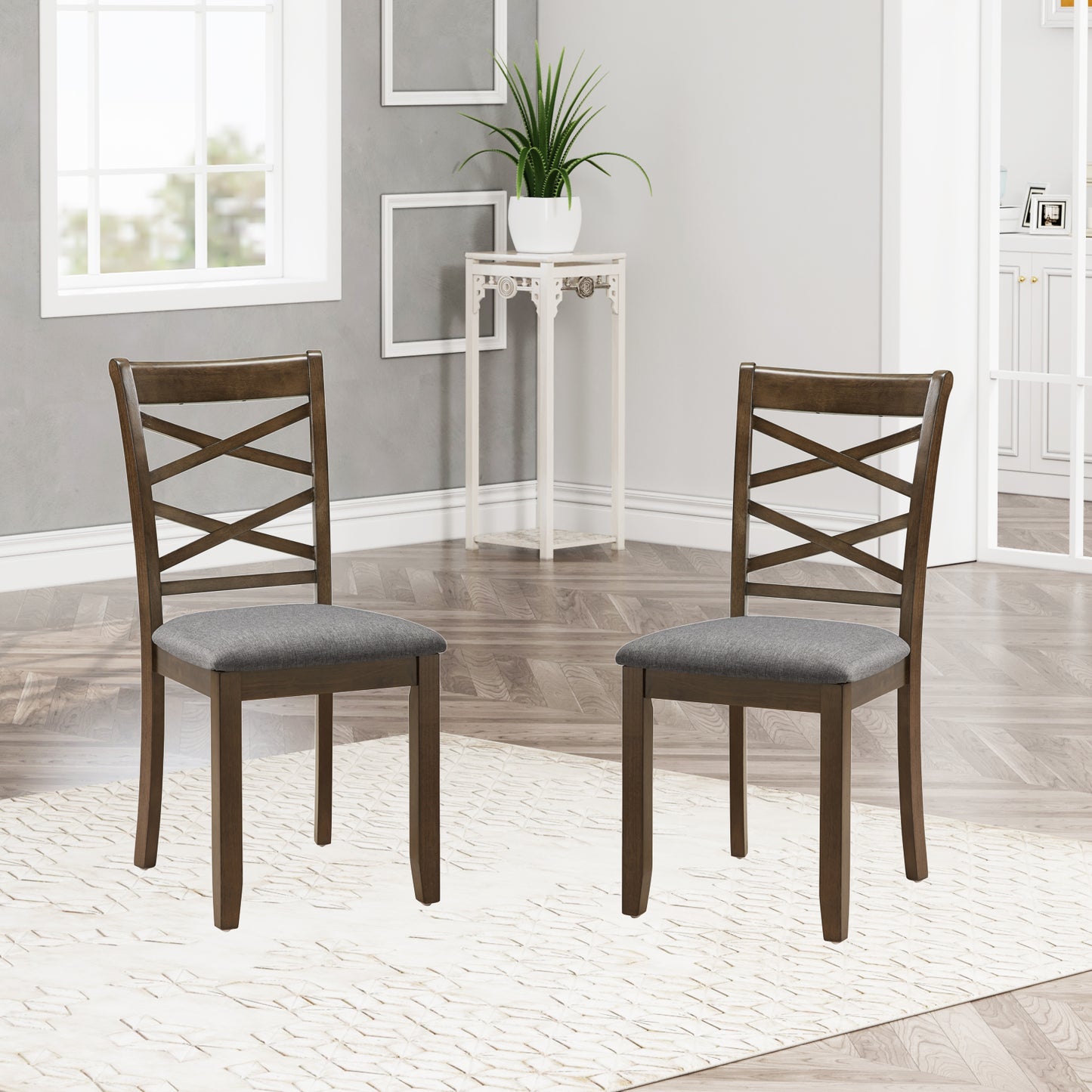 Walnut Dining Chairs Set of 4 - Upholstered Kitchen Chairs