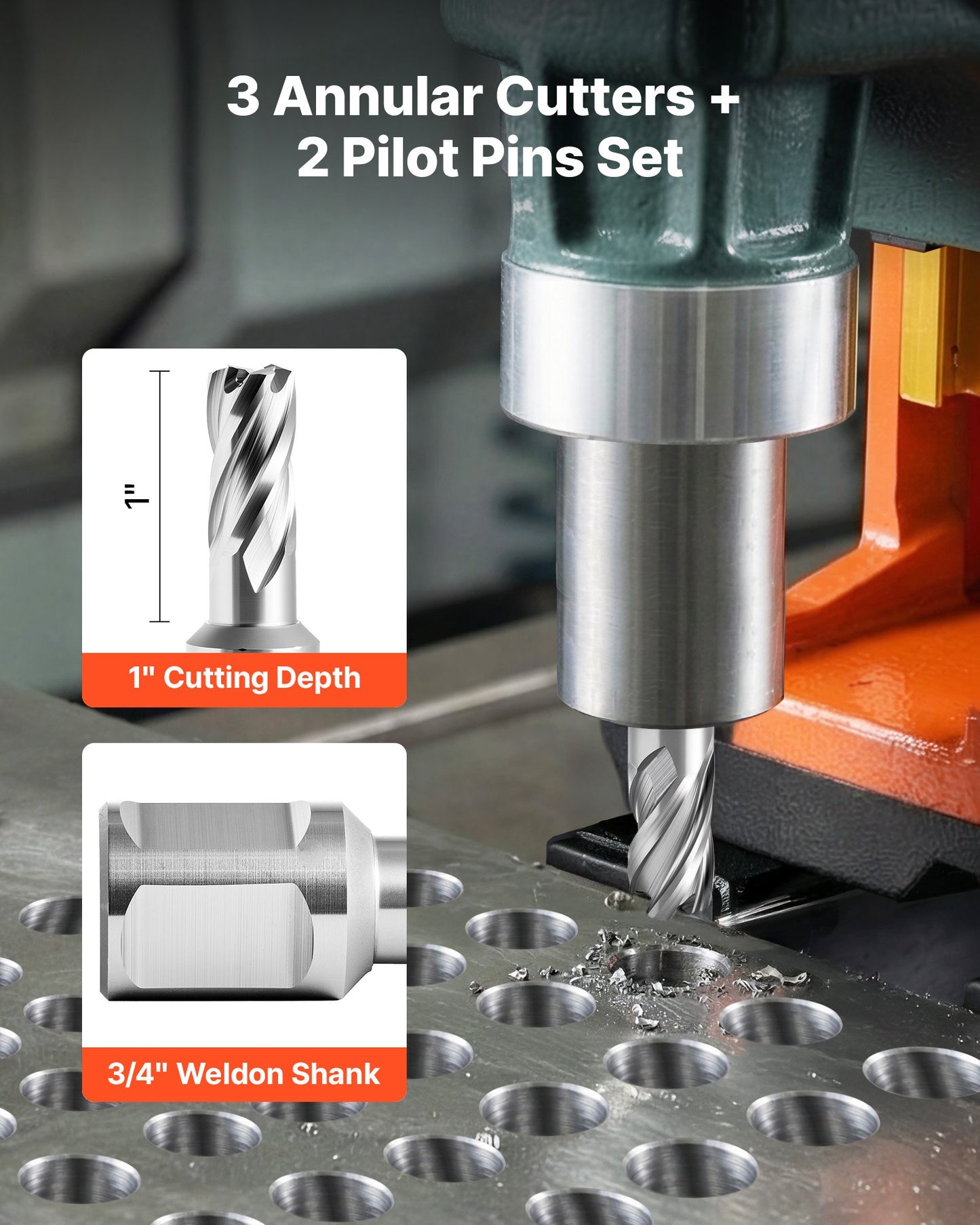 5-Piece Annular Cutter Set for Metal Drilling - 1/2" Diameter, 1" Depth, Weldon Shank