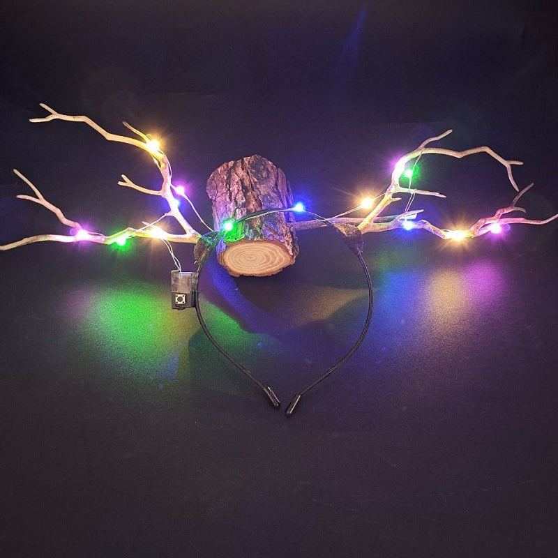 Luminous Deer Horn Hair Band Christmas Headwear - Handmade Holiday Hair Accessory