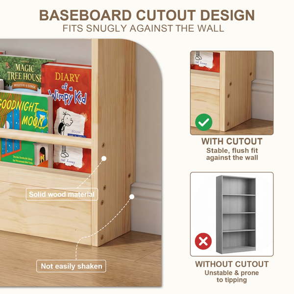 6-Tier Wooden Bookshelf - Slim Behind Door Storage for Kids