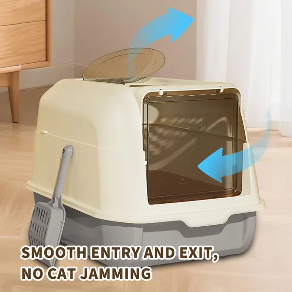 Extra Large Dual-Entry Cat Litter Box with Odor Control & Easy Clean Gray