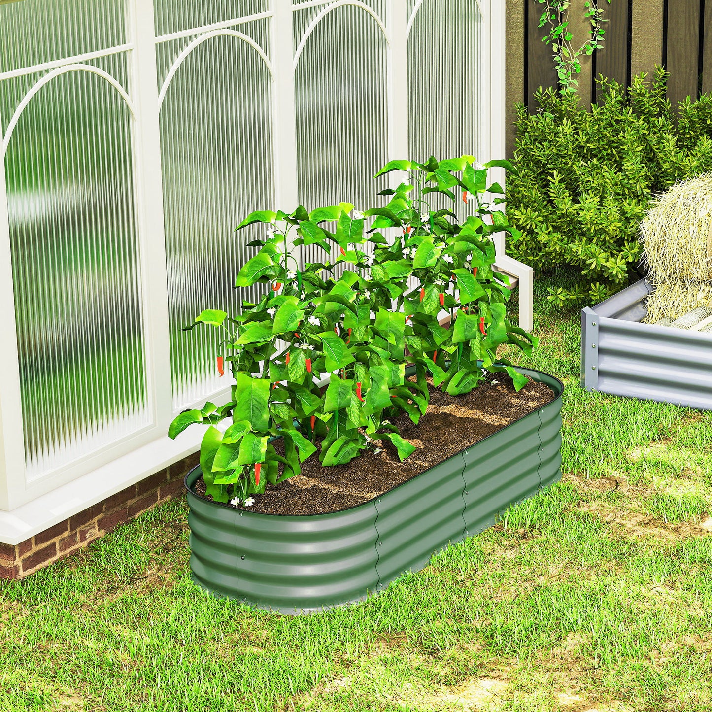 Galvanized Raised Garden Bed Kit - Modular Metal Planter Box with Safety Edging, Green, 595x360x170 mm