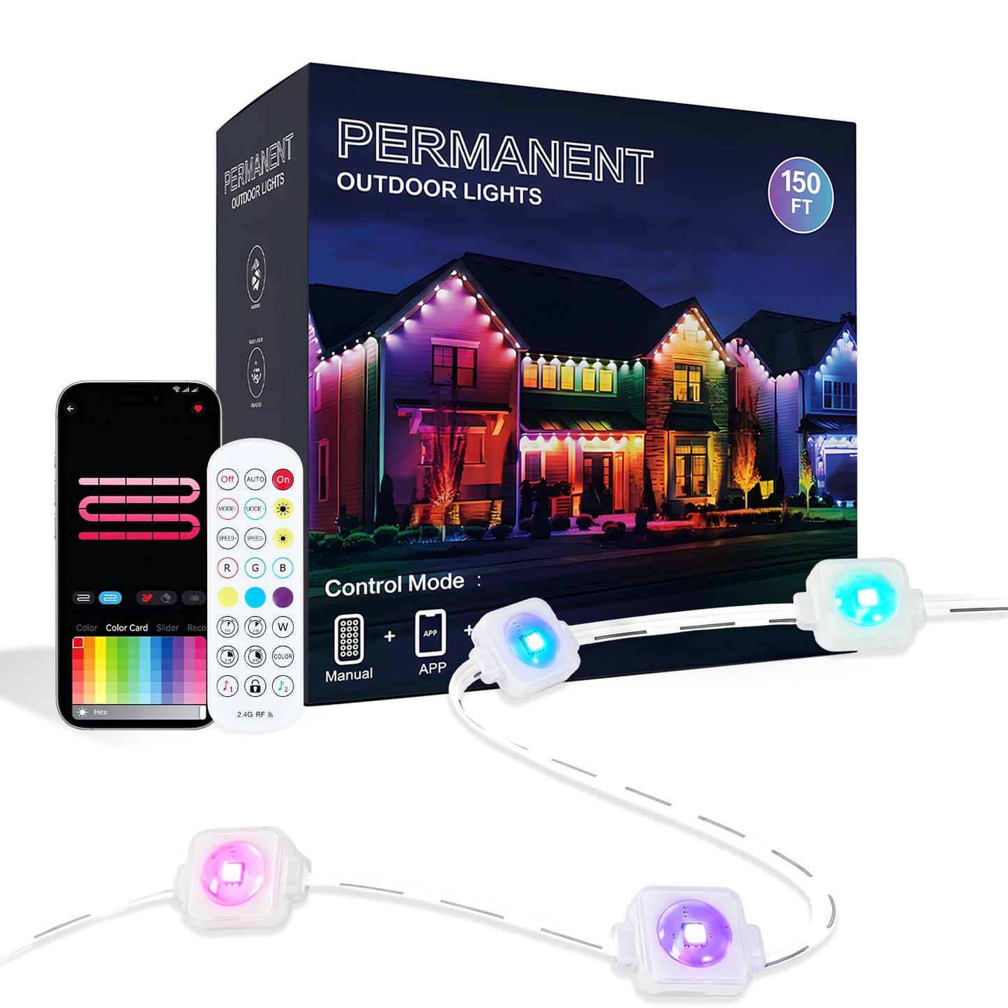 150ft RGB Outdoor String Lights with App & Remote Waterproof Eaves House Roof