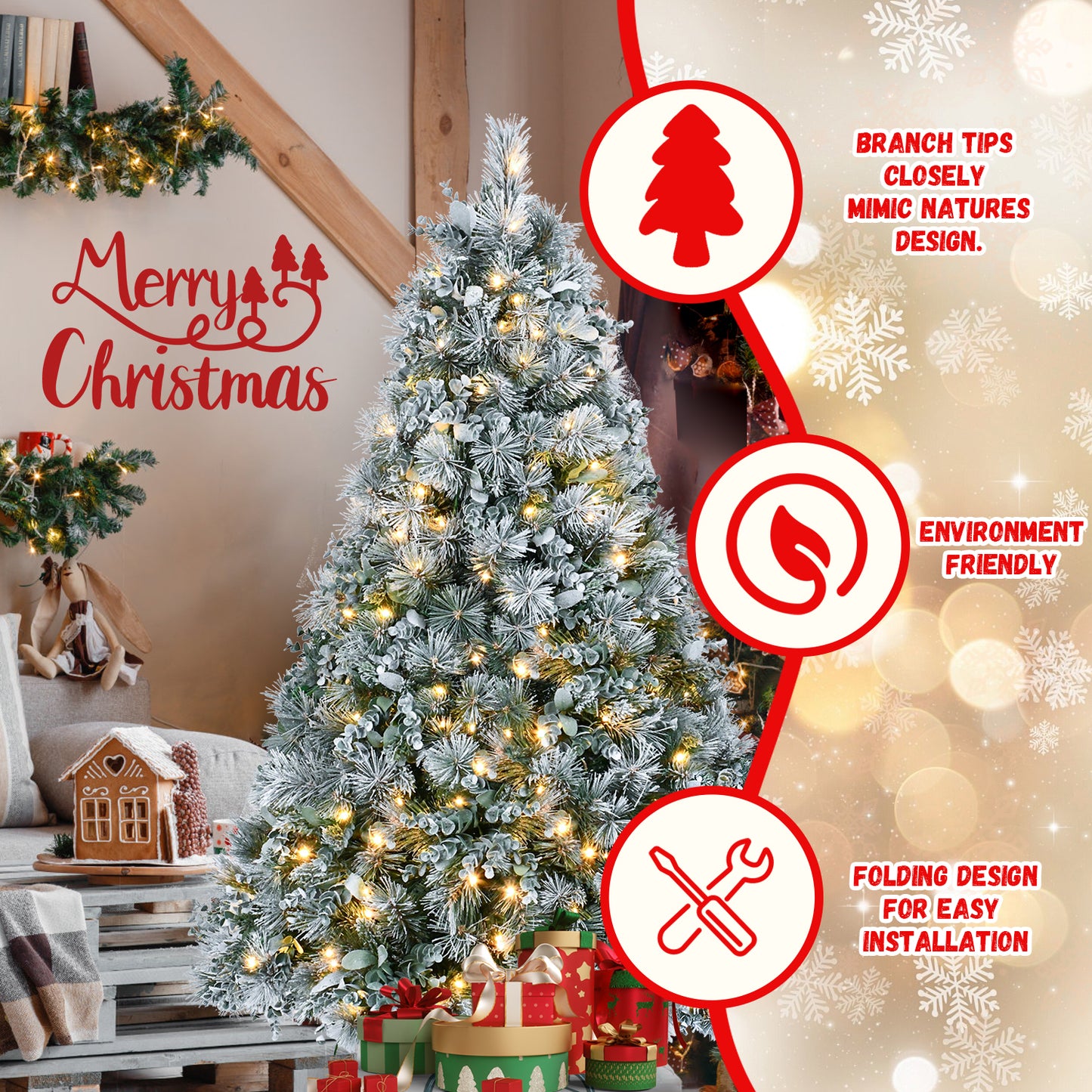Snow Flocked Christmas Tree - Premium Artificial Pine with 404 Tips