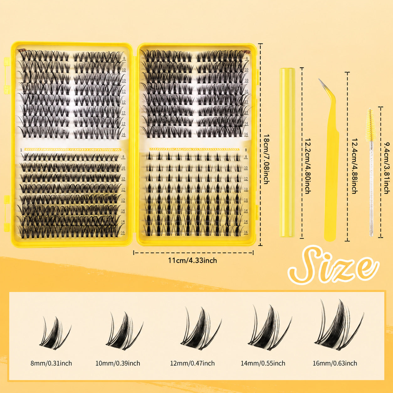 High-Volume DIY False Eyelashes Kit with Glue & Tweezers - Natural & Voluminous 8-16mm