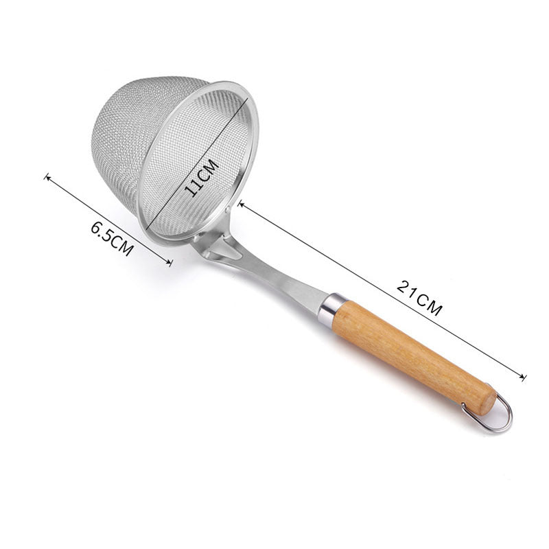 304 Stainless Steel Kitchen Colander & Rice Noodle Skimmer with Wooden Handle