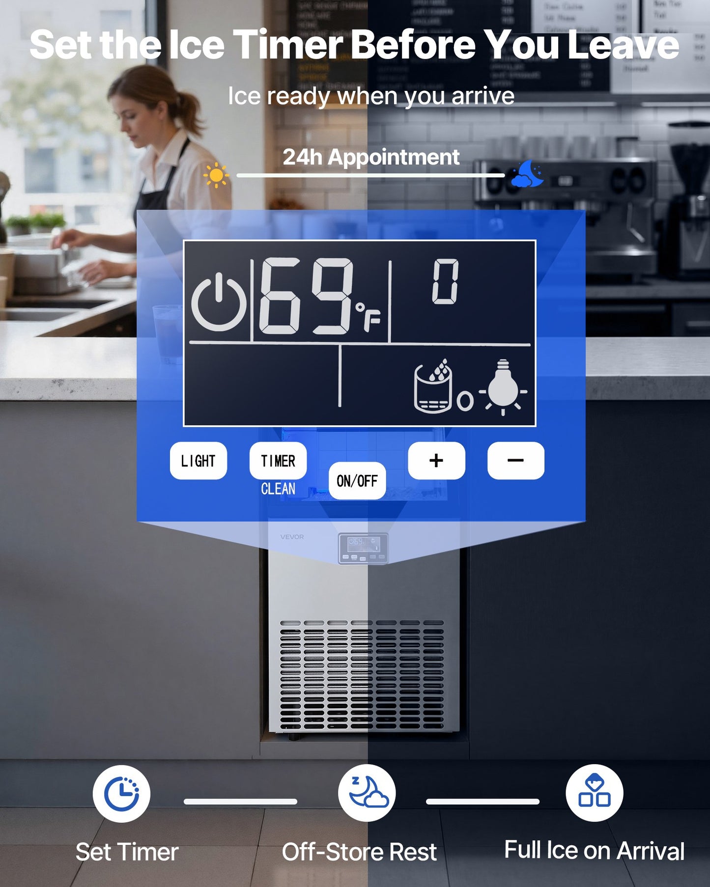 Commercial Ice Maker Machine 100 Lbs/24h with 26 Lb Storage - Stainless Steel, Built-in & Freestanding