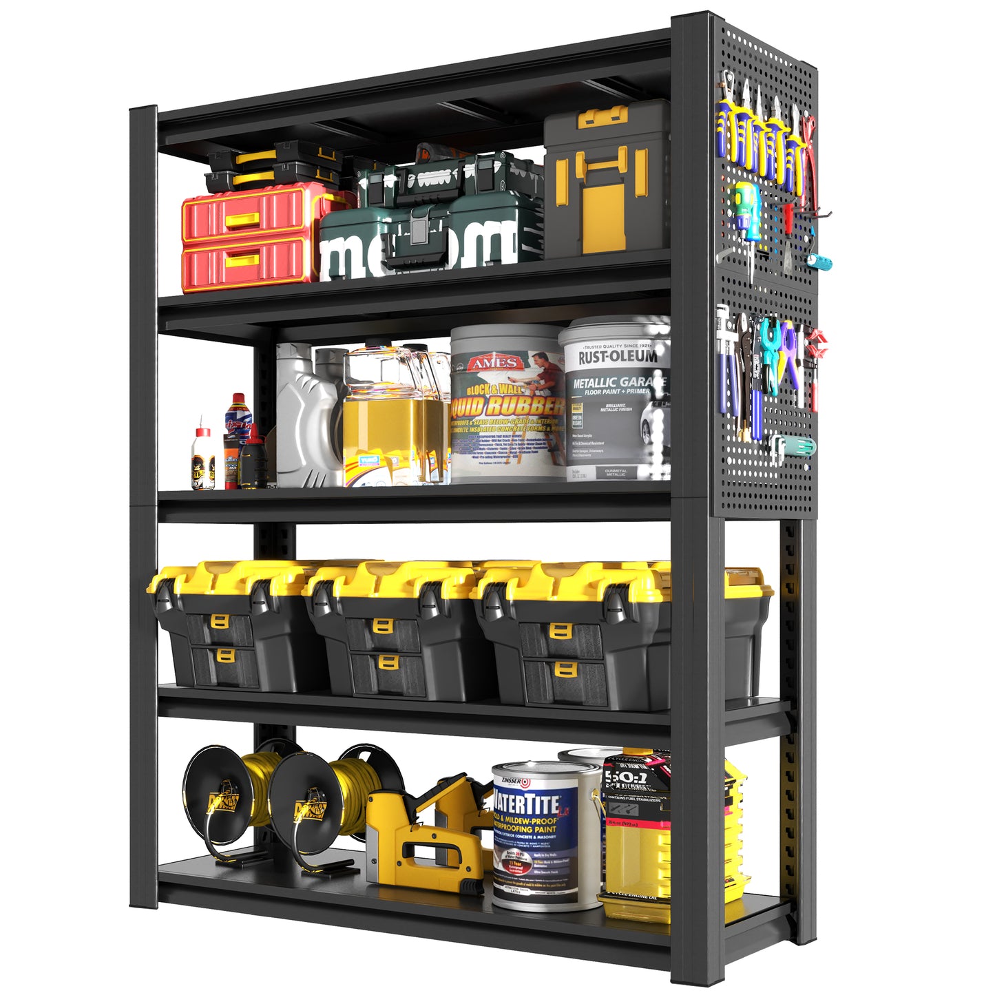 78 H 5-Tier Adjustable Heavy-Duty Storage Shelving With Pegboard,